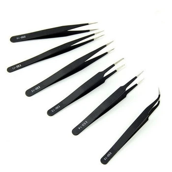 Набір із 6 антистатичних антимагнітних пінцетів ESD 10 11 12 12 14 15 Black (285795)