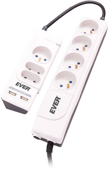 Listwa antyprzepięciowa Ever Office Plus 7 gniazd 2 USB-A 3 m White (T/LZ06-OFP018/0000)