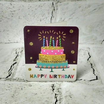 Открытка мини подарочная Happy birthday с блестками 7,1х8,2 см 5504-33