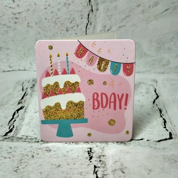 Открытка мини подарочная Happy birthday с блестками 7,1х8,2 см 5504-320