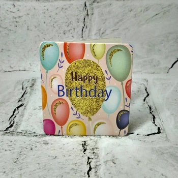 Открытка мини подарочная Happy birthday с блестками 7,1х8,2 см 5504-37