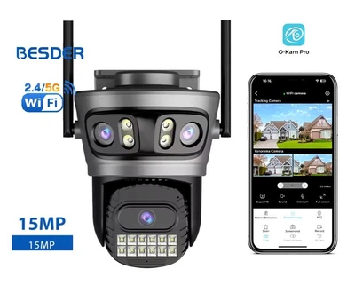 Вулична WiFi IPкамера Besder A22YQQ 15Мп 3 об'єктиви Zoom 8-кратний чорна
