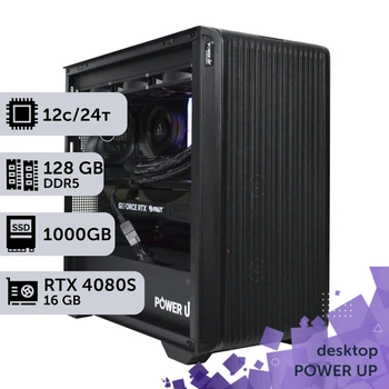 Робоча станція PowerUp Desktop #493 Ryzen 9 9900x/128 GB/HDD 6 TB/SSD 1TB/GeForce RTX 4080 Super 16GB для 3D моделювання відеомонтажу рендерингу для інженерів та архітекторів