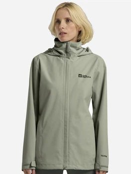 Спортивная ветровка с капюшоном женская Jack Wolfskin Trailtime 2L Jkt A63902-4137 L Серая с зеленым (4064886469258)