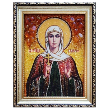 Икона "Святая мученица Калерия (Валерия) Кесарийская" янтарная 15х20