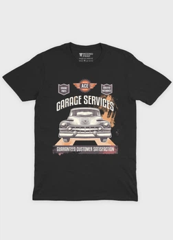 Чоловіча футболка MODNO з авто-мото принтом "Garage Service Cadillac" L Чорний (TS001-013-7-007-F-BL-M)