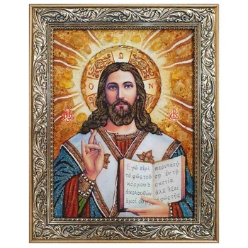 Икона "Вседержитель" янтарная 15х20