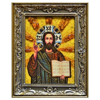 Икона "Господь Вседержитель" янтарная 15х20