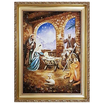 Икона "Рождество Христово" янтарная 30х40