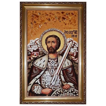 Икона "Святой Александр Невский" янтарная 15х20