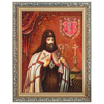 Икона "Святитель Петр (Могила) митрополит Киевский" янтарная 15х20