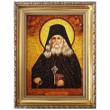 Икона "Святитель Лев Великий" янтарная 15х20