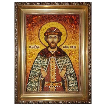 Икона "Святой благоверный Глеб" янтарная 15х20