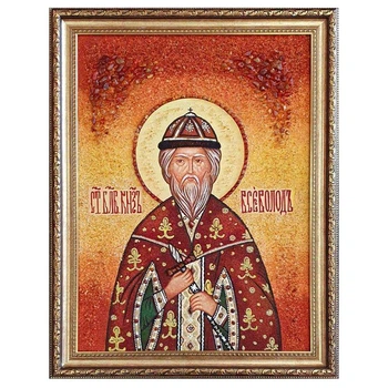 Икона "Святой благоверный князь Всеволод Псковский" янтарная 15х20