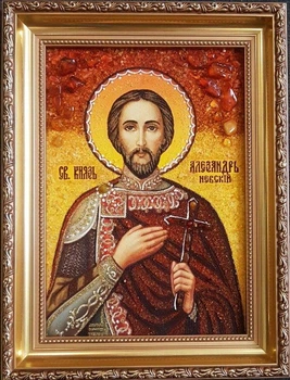 Икона "Святой князь Александр Невский" янтарная 15х20