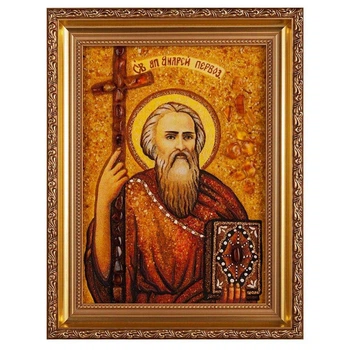 Икона "Святой апостол Андрей Первозванный" янтарная 15х20