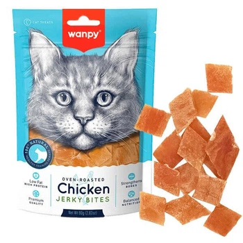 Лакомство Wanpy Chicken Jerky BitesИ - вяленые кусочки для кошек, из курицы 80 г (6927749811343)