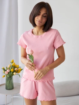 Пижама (футболка + шорты) женская хлопковая BARWA garments 0355/356 M Розовая (2113553562180)