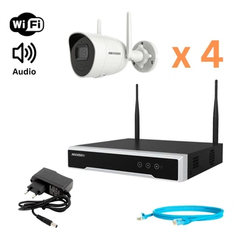 Комплект відеонагляду Hikvision 4Mp-Wi-Fi-DS-2CV2041G2-IDW на 4 бездротові циліндричні камери зі звуком