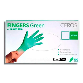 Рукавички нітрилові CEROS Fingers GREEN, ХL, 100 шт