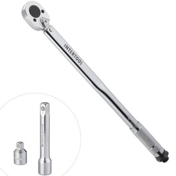 Ключ динамометрический Intertool от 28 до 210 Н/м 1/2" с переходником 3/8" Cr-V сталь длина 470 мм в кейсе (000043690)