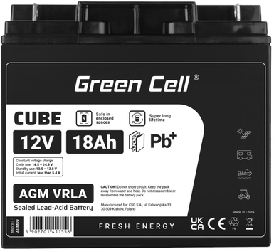 Акумуляторна батарея Green Cell AGM VRLA 12V 18Ah (5902701411558)