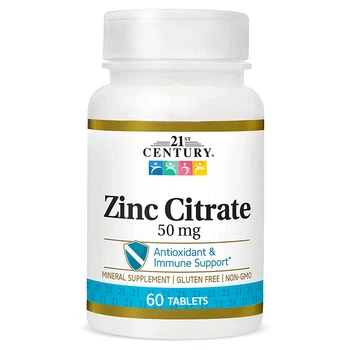 Вітаміни та мінерали 21st Century Zinc Citrate 50 mg, 60 таблеток