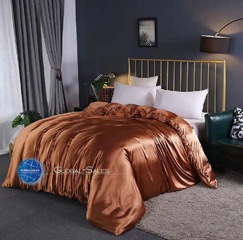 Атласное Бело-Бронзовое полуторное постельное белье Moka Textile 145*210