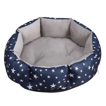 Лежак для котів собак круглий Lesko SY-2022-1208 Blue Stars L
