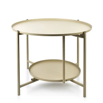 Столик металевий дворівневий журнальний LUCAS BEIGE D-60/40 см. 30195
