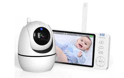Бездротова відеоняня Baby Monitor-501-бездротова, 5-дюймовий монітор, датчик звуку, нічне бачення, поворотна камера, вимірювання температури, USB