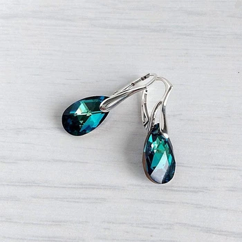 Серьги Hand Made с каплями Swarovski насыщенного синего цвета с переливами