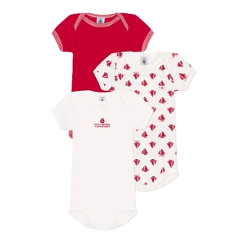 Набір бавовняних боді Petit Bateau з короткими рукавами білий з червоним 3 шт (24м/86 см)
