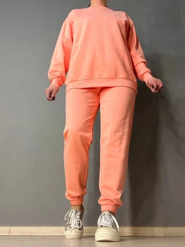 Костюм женский Pepper&mint FA24-01 базовый двунитка без утепления свитшот оверсайз и джогеры на резинке M персиковый