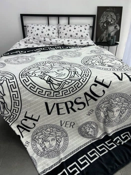 Плед велсофт полуторный 145х220 принт Versace белый