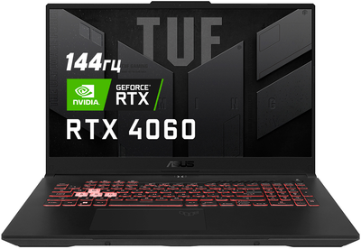 Ноутбук ASUS TUF Gaming A17 FA707NVR-HX040 17.3, 1920х1080 (FullHD), IPS, 250nits, AMD Ryzen 7 7435HS (3.1 - 4.5 ГГц), 16 ГБ, SSD - 4 ГБ, без ОС, сірий 302413