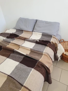 Плед Vladi Wool Cube шерстяной в клетку 170x210 см коричневый