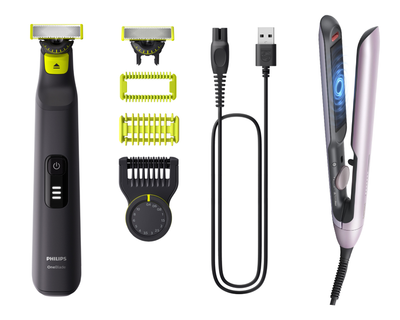 Электростанок Philips OneBlade Pro 360 QP6542/15 для лица и тела (8720689027137) + Выпрямитель для волос PHILIPS BHS530/00 серии 5000 (комплект)