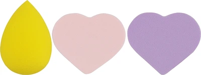 Набор спонжей для макияжа Beauty Blender, капля + 2 сердце, MIX (фиолетовый + розовый + желтый) - Puffic Fashion PF-229 3шт (1250579-27071960)