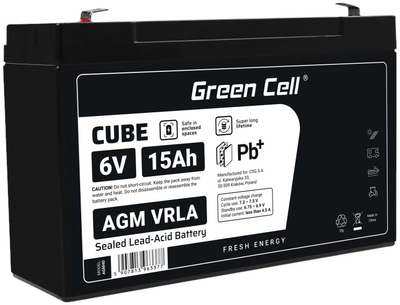 Аккумуляторная батарея Green Cell AGM VRLA 6V 15Ah (5907813963377)