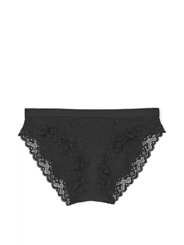 Трусики Victoria’s Secret Stretch Cotton Lace-Trim Bikini Panty M Чорний (26806071)