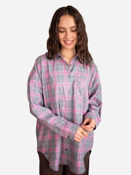 Сорочка бавовняна оверсайз жіноча EQUILIBRI W422 023 001-261 L Pink в клітинку (2299965852443)