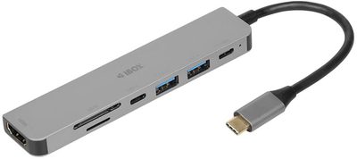 USB Hub iBox 4K SLIM USB 3.2 HDMI PD100W Silver (IUH3SL4K)