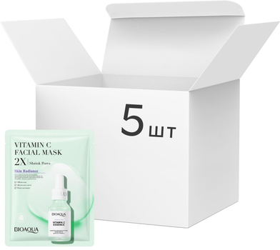 Набор тканевых масок для лица Bioaqua Vitamin C Facial Mask 2Х Shrink Pores с витамином С 30 г х 5 шт (6942349738630)