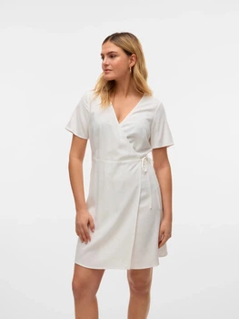 Платье на запах короткое летнее женское Vero Moda 10321603-51258 L Белое (5715675468639)