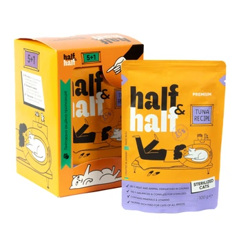 Вологий корм для котів Набір вологих кормів Half&Half "5+1" для стерилізованих котів, шматочки з тунцем у соусі, паучі, 6 шт*100 г (1111181284)