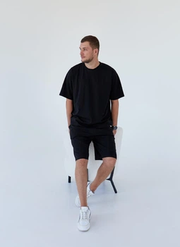 Мужской костюм шорты и футболка Kraya хлопок L-XL Черный