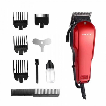 Профессиональная машинка для стрижки волос и бороды Sokany SK-9903 Pro Красный + Масло