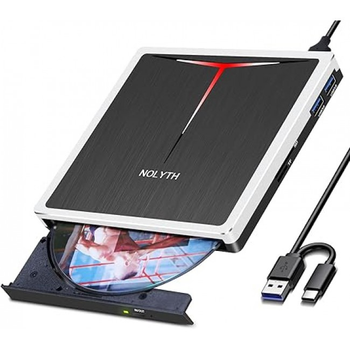 Зовнішній CD/DVD привід NOLYTH для ноутбуків та ПК: USB 3.0/USB C, +/-RW, SD/TF, 2 USB порти (R3391)
