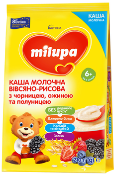 Каша молочная Milupa Овсяно-рисовая с черникой, ежевикой и клубникой для детей от 6 месяцев 210 г (5900852067976) 